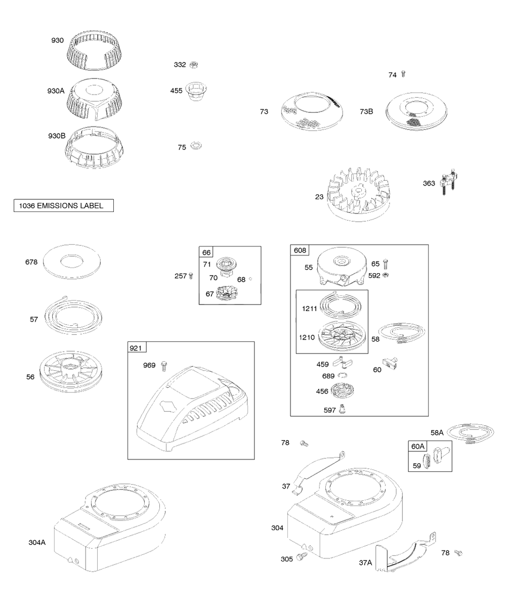 Blower Housing/Shrouds, Flywheel, Rewind Starter Diagram and Parts List for 98982-2049-XX  Briggs and Stratton Engine